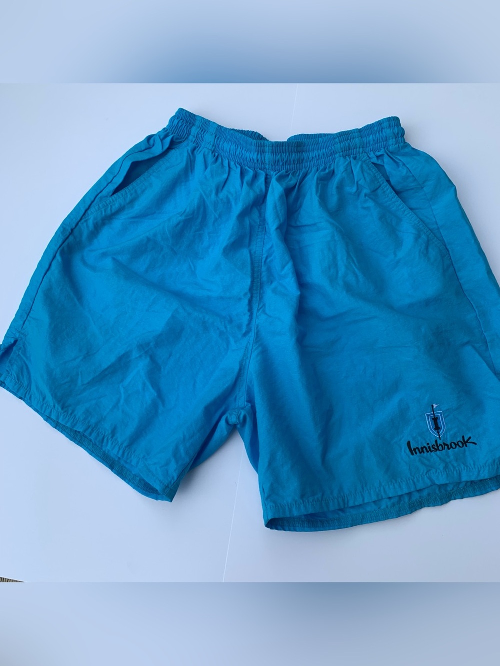 Vintage 80s Turquoise Blue Drawstring Windbreaker Shorts